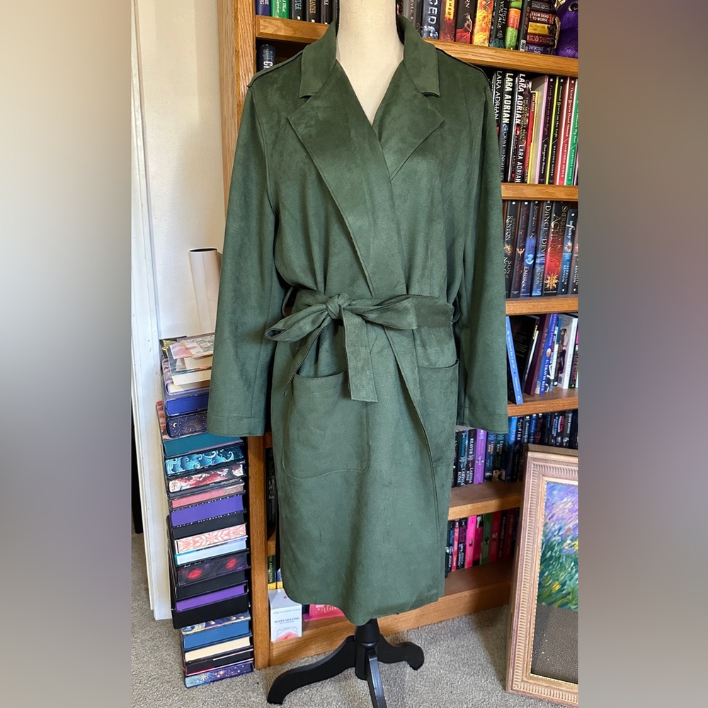 T Tahari Forest Green Suede Trench Coat